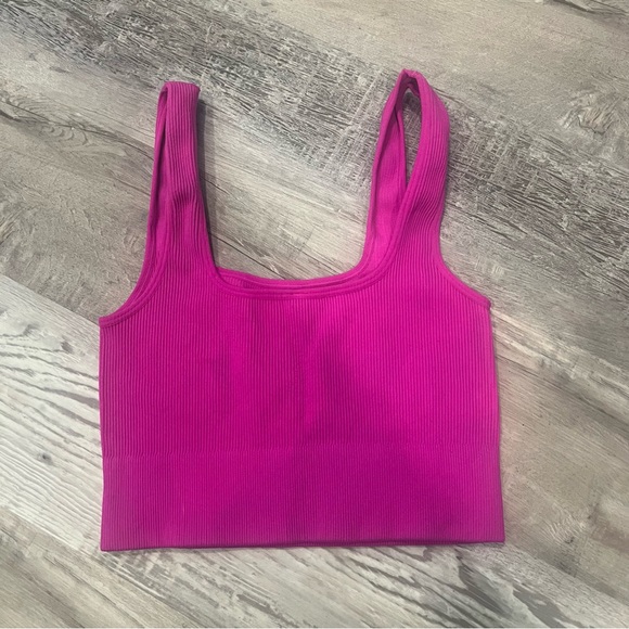 Zenana Ribbed Square Neck Cropped Top Tank Hot Pink size L/XL - Picture 2 of 4